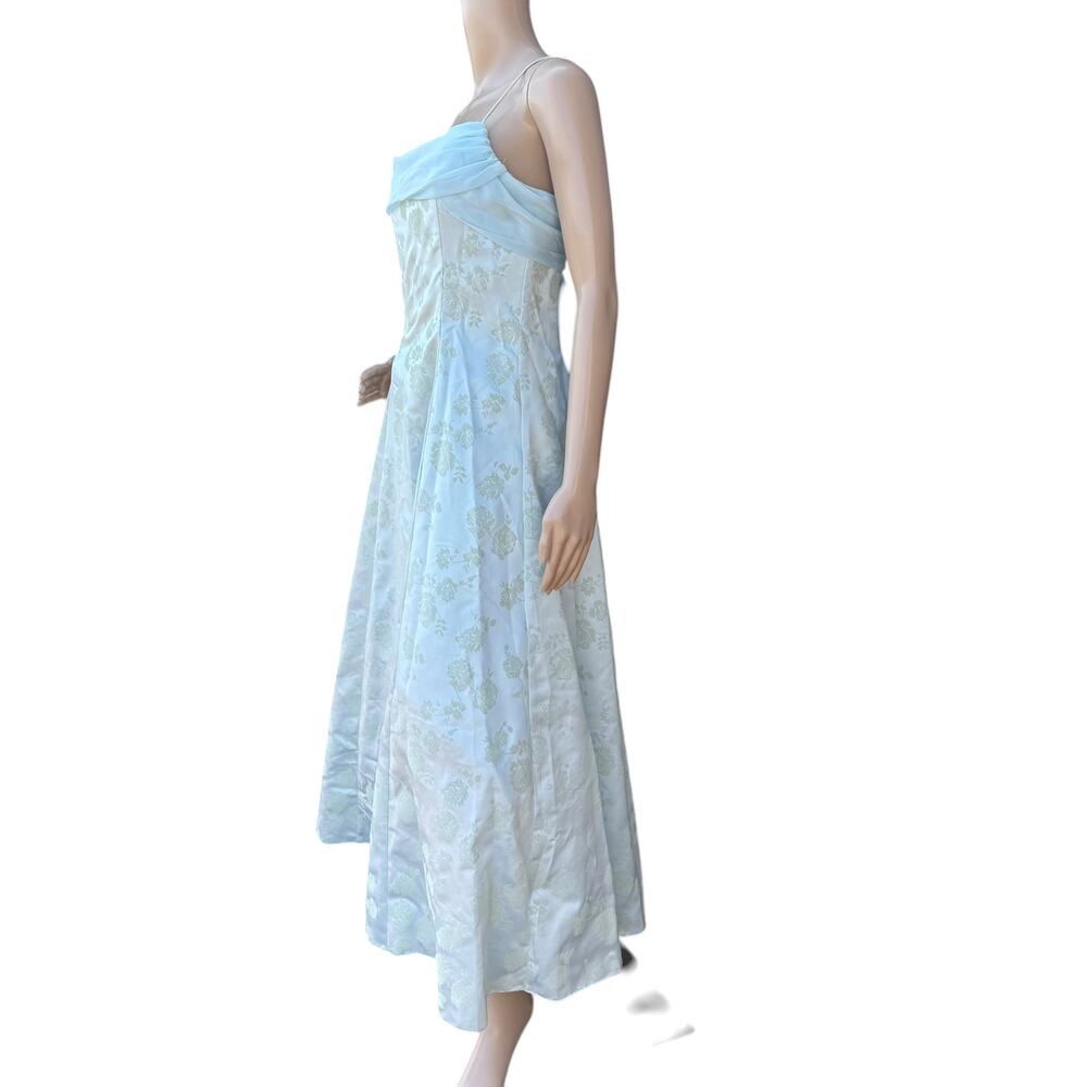 Vintage Betsy & Adam Blue Floral Brocade Gown 4 Prom - Picture 3 of 8